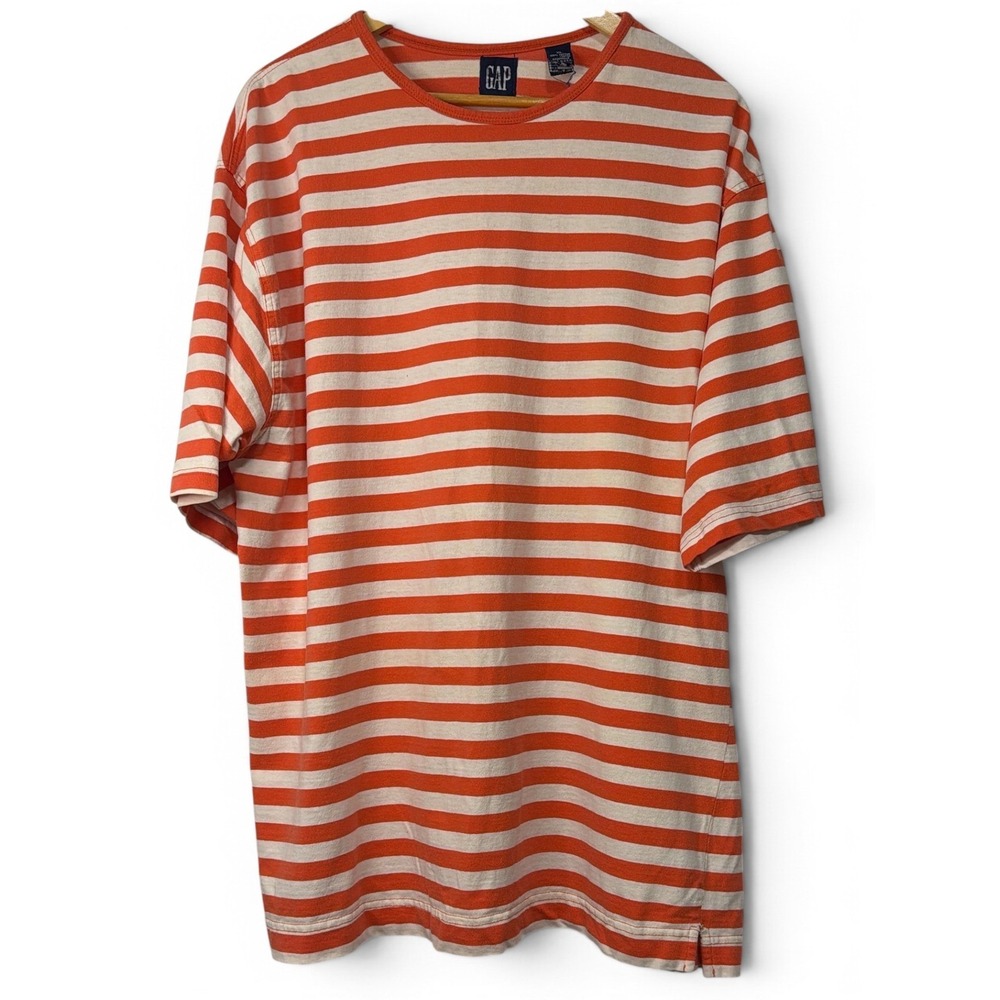 Vintage GAP Orange White Striped Oversized 100% Cotton T-Shirt XL autumn fall